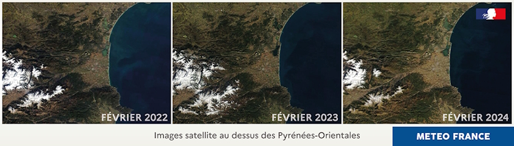 Images satellite Pyrénées-Orientales févriers 2022, 2023 et 2024 © Météo-France