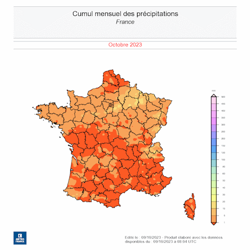 Cumul des précipitation depuis début octobre