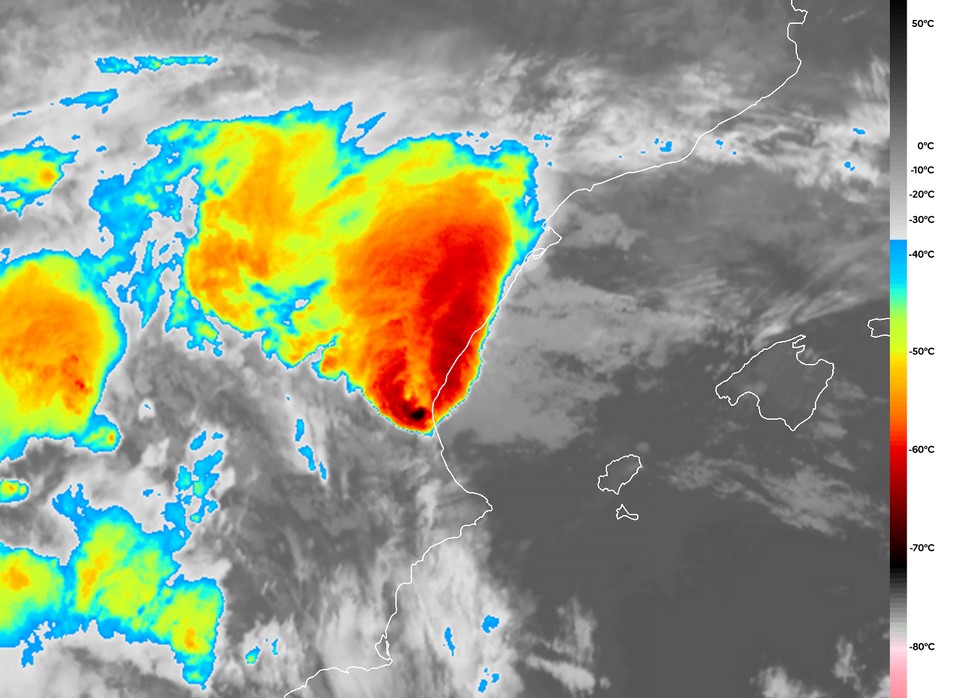 du Cellule en V : satellite Météosat 12 (MTG-I1) dans la région de Valence le 29 octobre 2024