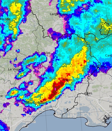 Image radar d'un épisode méditerranéen