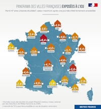 Panorama des villes françaises exposées à l’'îlot de chaleur urbain (ICU) parmi 47 aires urbaines étudiées