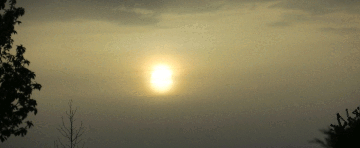 Curieux lever de soleil ce matin dans l'Ain. Le ciel est orange, signe de poussières de sable en suspension.