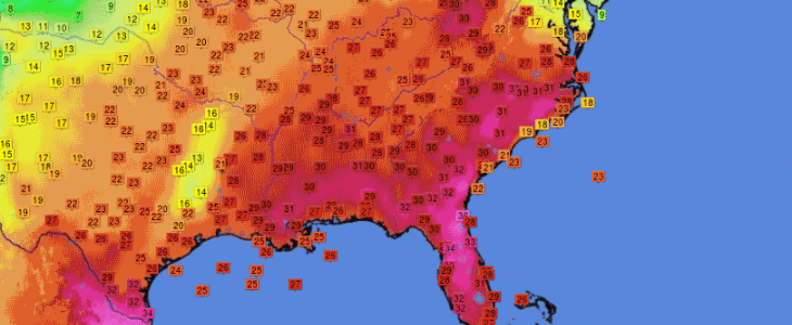 Chaleur sur le sud-est des USA - © Infoclimat / NASA