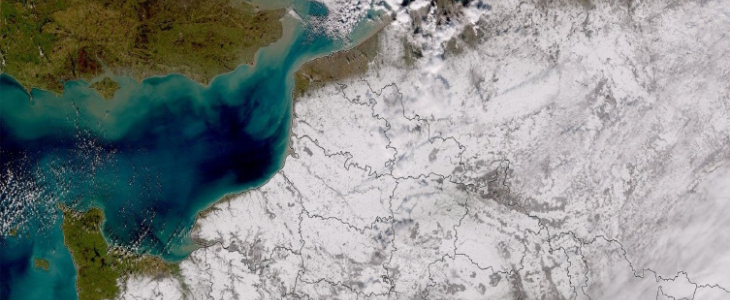 Image du satellite NOAA20. Neige au sol le 18 janvier 2024 à 12h47.