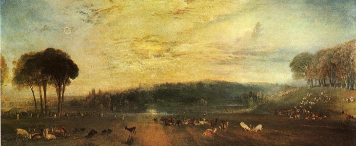 Le Lac Petworth : Coucher de soleil, combat de cerfs (vers 1829).