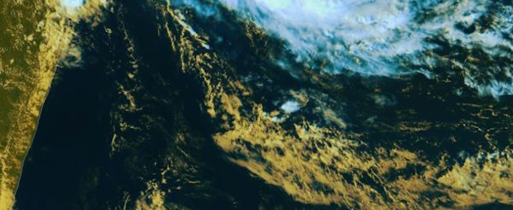 Image du satellite MSG2 sur l'Océan indien le 12 janvier 2024 à 1245 UTC.