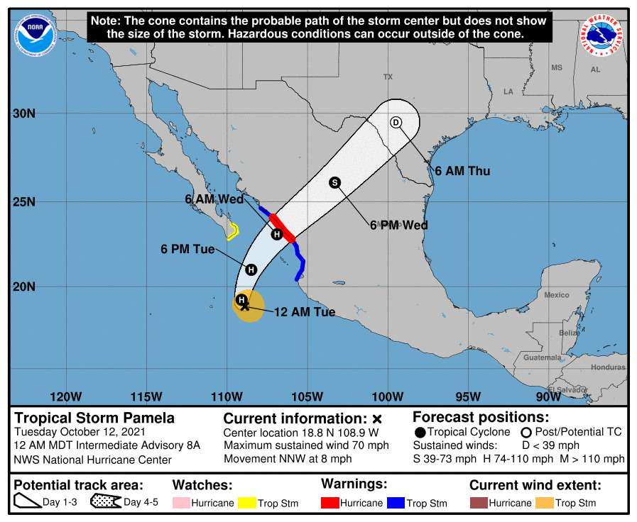 Trajectoire de Pamela prévue ces prochains jours. © NHC.