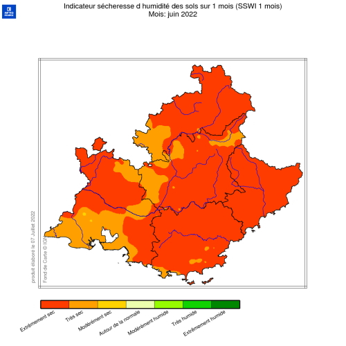 Situation des sols en juin 2022. © Météo-France