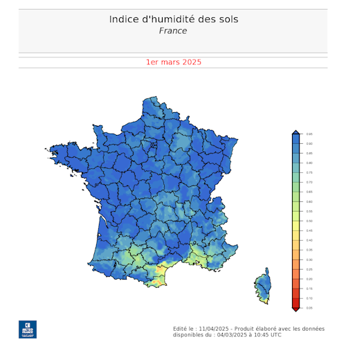 L'humidité des sols au 1er mars 2025. 