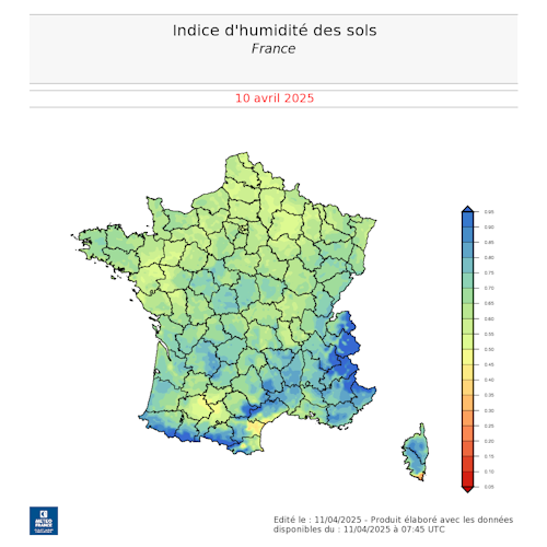 L'humidité des sols au 10 avril 2025. 