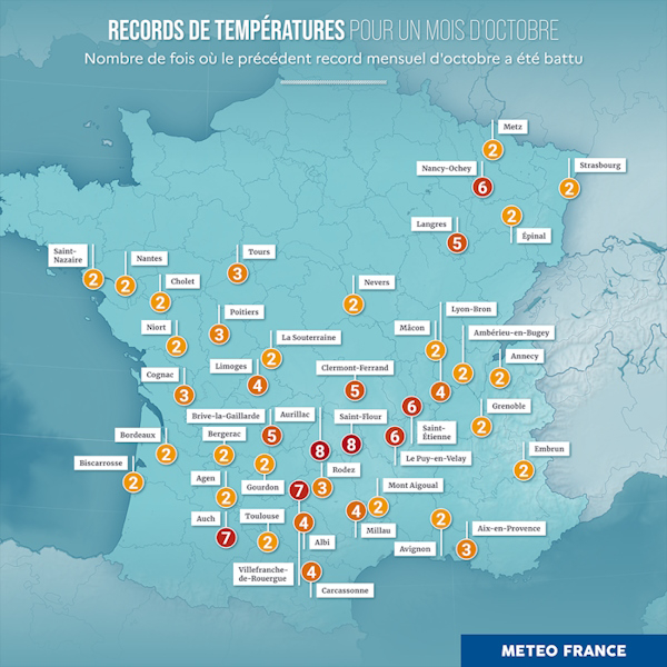 Nombre de fois où le record a été battu au cours de l'épisode. © Météo-France