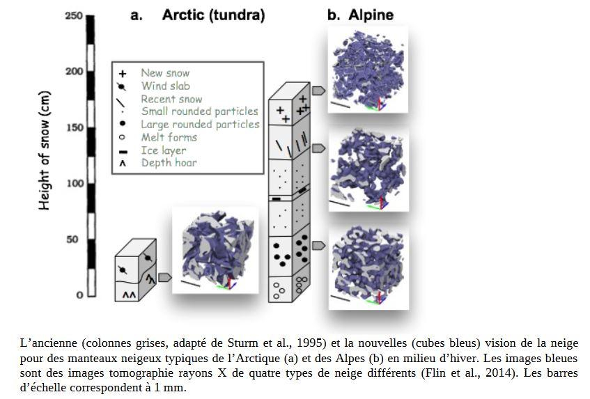 Ancienne et nouvelle vision de la neige en Arctique et dans les Alpes. © CNRM.