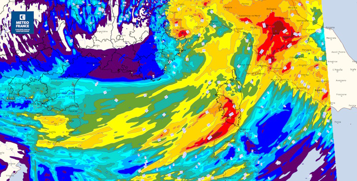 Précipitations prévues en Méditerranée le jeudi 3 octobre 2024 par le modèle Arôme © Météo-France