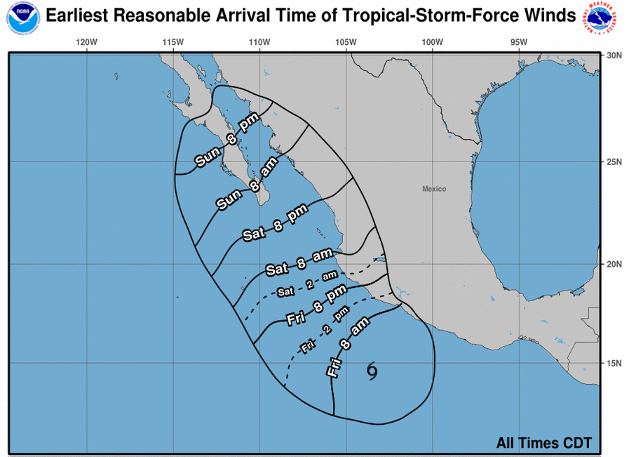 Nora : trajectoire et impact en terme de vent prévus. © NOAA/National Hurricane Center