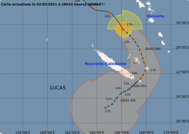 Trajectoire de "Lucas". © Météo-France.
