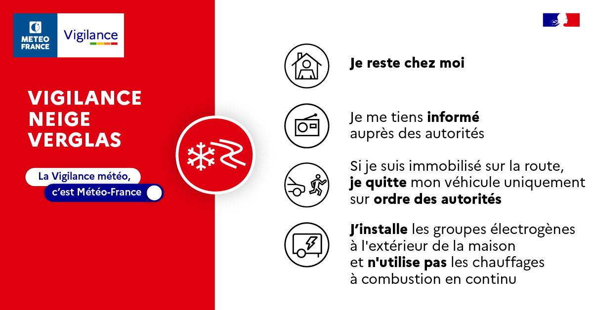 Conseils de comportement - Vigilance rouge - Neige-verglas. © Météo-France