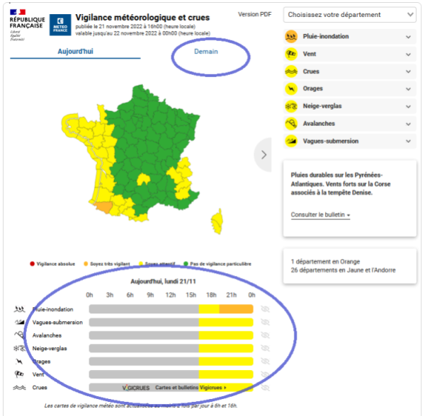 Carte de Vigilance météorologique étendue. © Météo-France