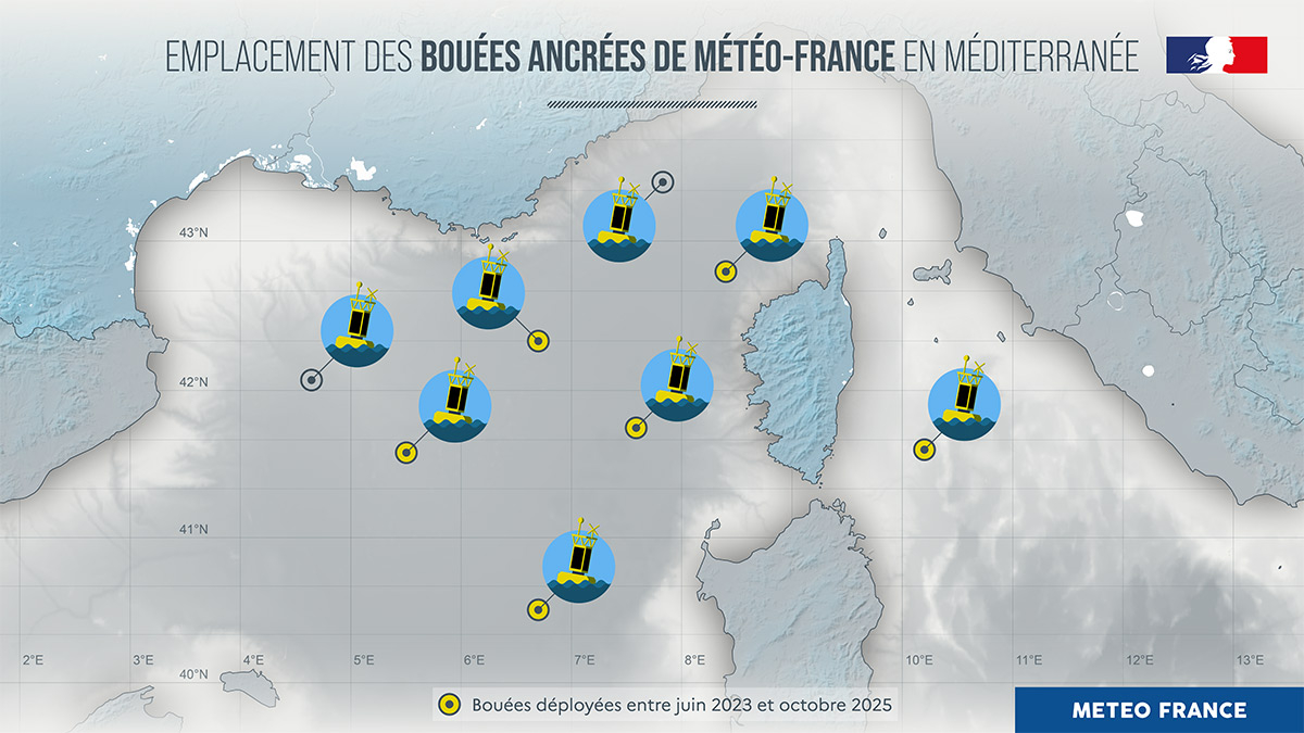 Emplacement des bouées ancrées en Méditerranée © Météo-France