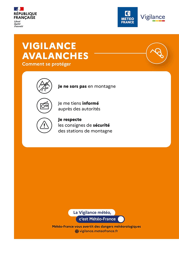 Conseils de comportements en cas de Vigilance orange avalanches © Météo-France