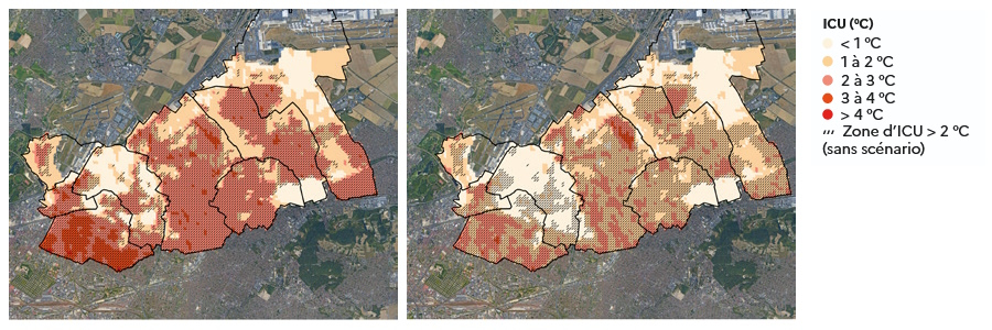 Cartes d'ICU pour le territoire de Paris Terres d'Envol @ Météo-France