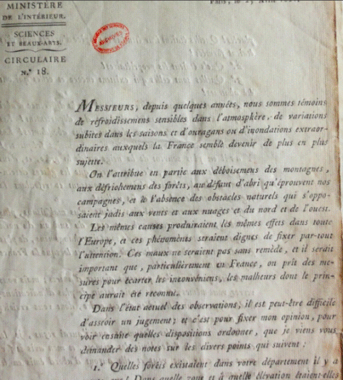 Extrait de la circulaire n° 18 du 25 avril 1821. © Archives du ministère de l'Intérieur.