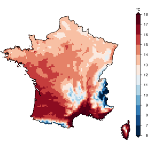 Température moyenne annuelle de la France à + 4 °C (TRACC 2100) © Météo-France