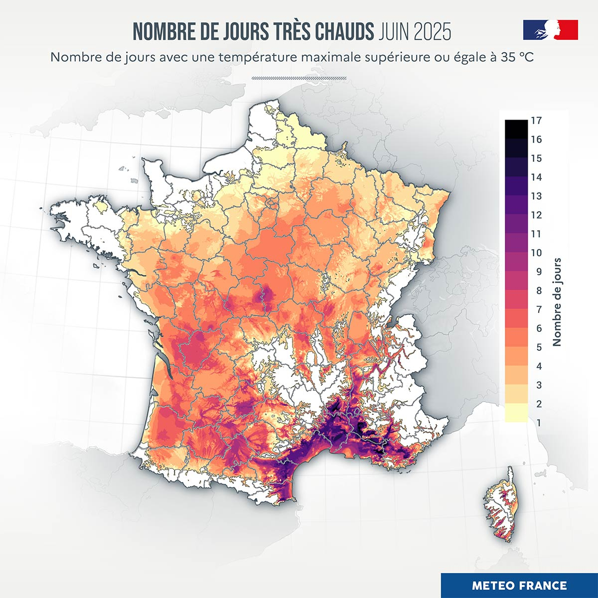 50e vague de chaleur en France - Nombre de jours avec une température maximale supérieure ou égale à 35 °C 