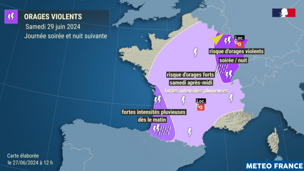 Orages violents le samedi 29 juin 2024 © Météo-France