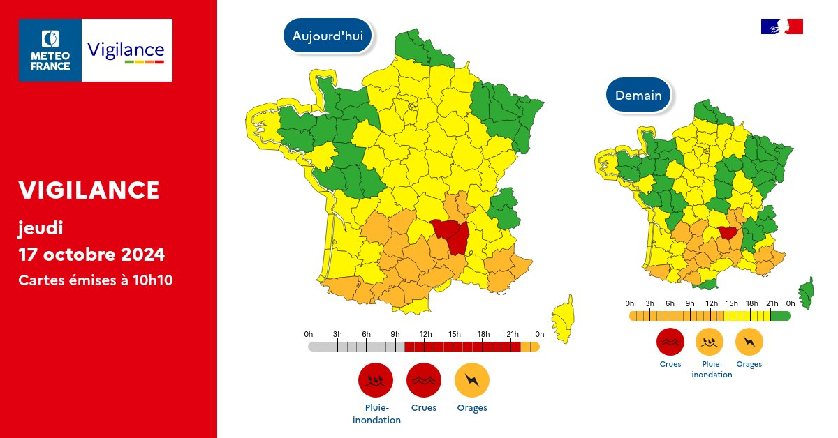 Cartes de Vigilance le jeudi 17 octobre 2024 © Météo-France