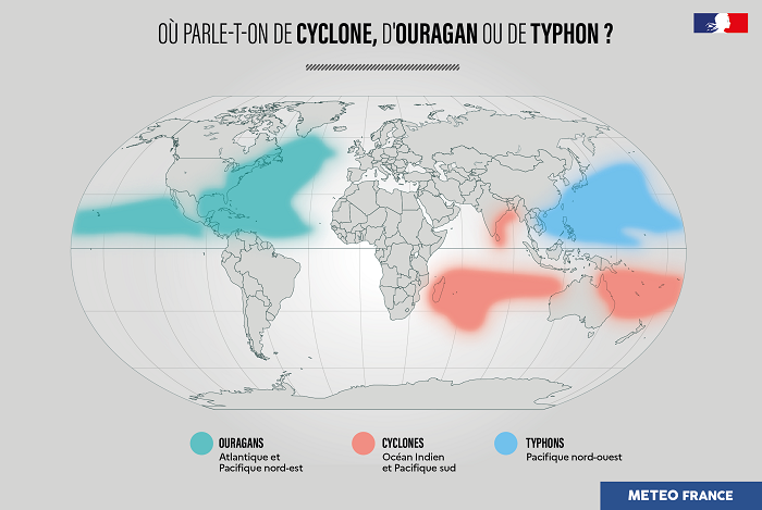 Zones cycloniques dans le monde