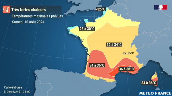 Températures prévues samedi 10 août 2024