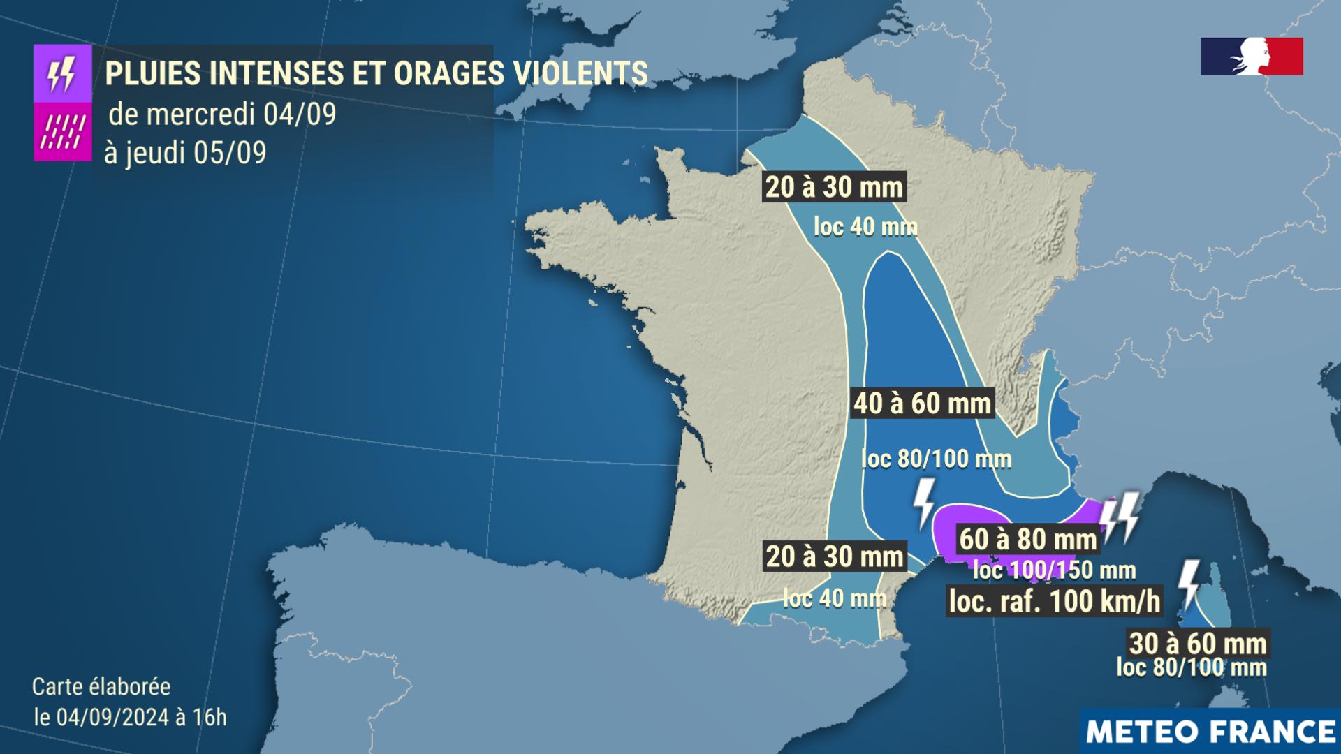 Pluies intenses et orages violents de mercredi 4 à jeudi 5 septembre 2024 © Météo-France