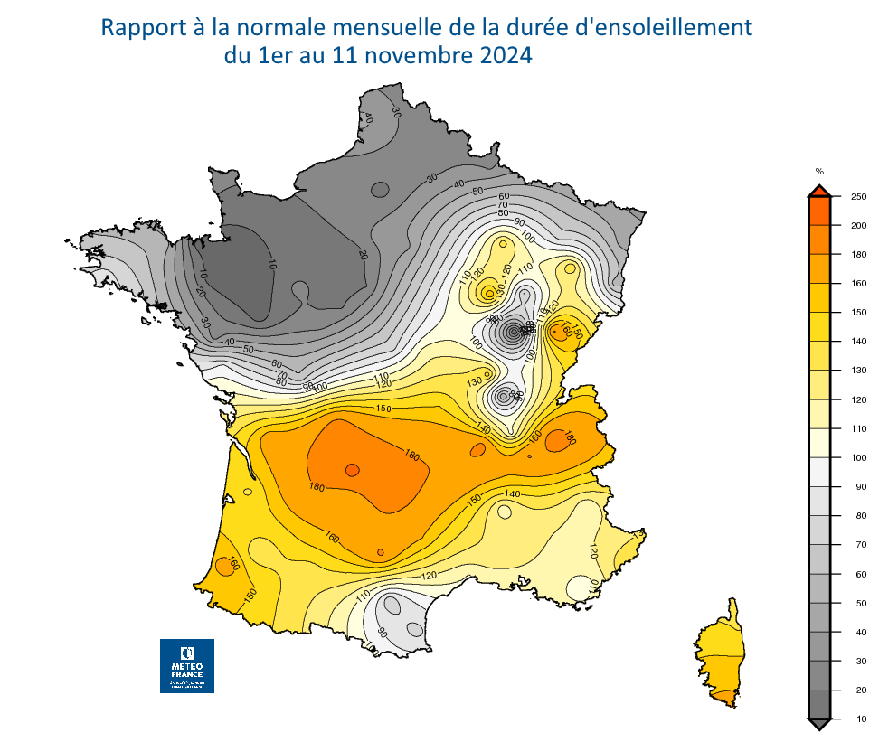 Rapport à la normale mensuelle de référence de la durée d'ensoleillement