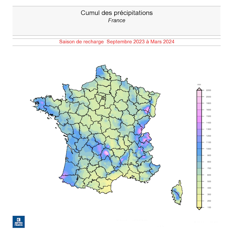 Cumul des précipitations du 1er septembre 2023 au 18 mars 2024 © Météo-France