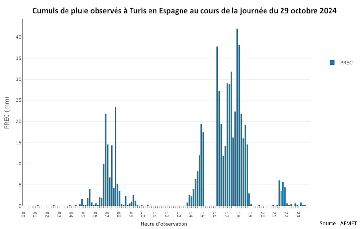 Cumuls de pluie observés à Turis le 29 octobre 2024 © AEMET