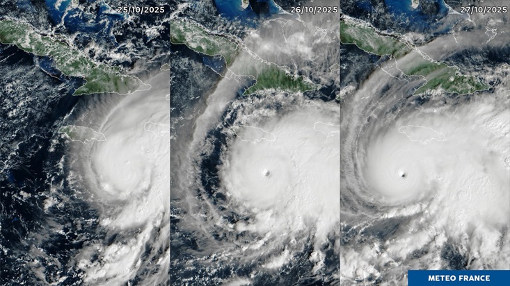 Melissa : formation de l'oeil du cyclone sur image satellite