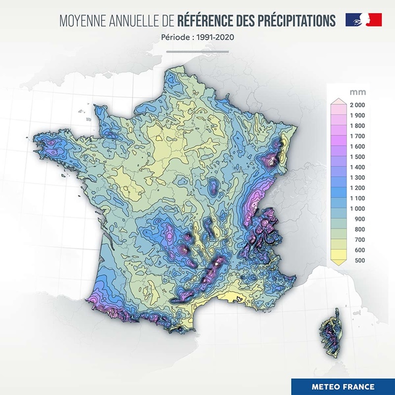 Moyenne annuelle de référence des précipitations en France