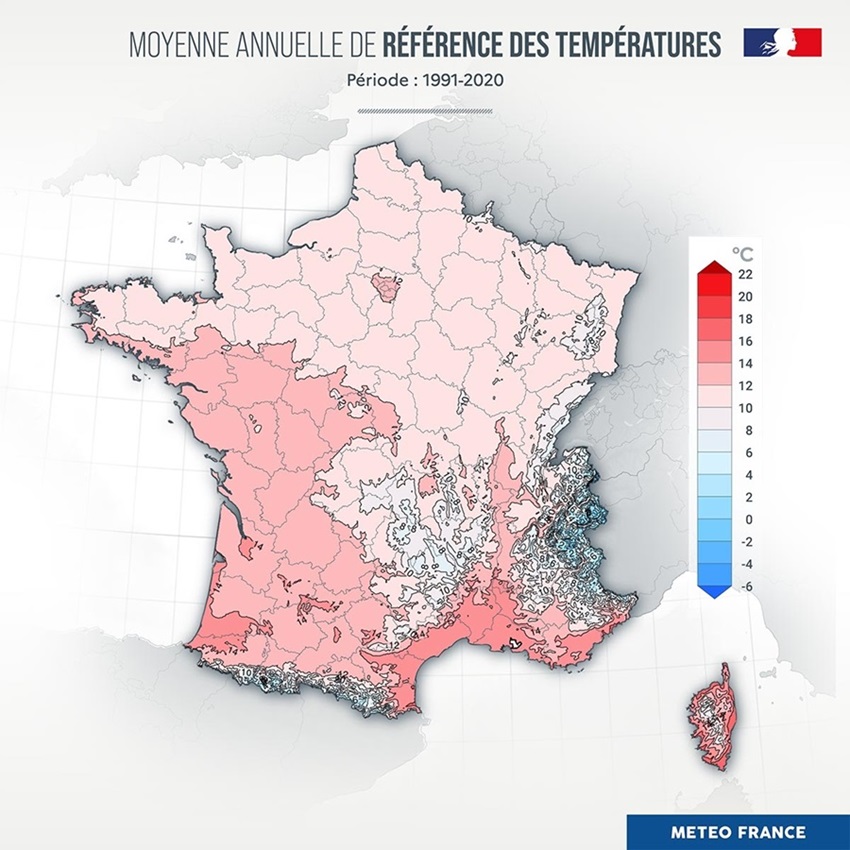 Moyenne annuelle de référence des températures en France