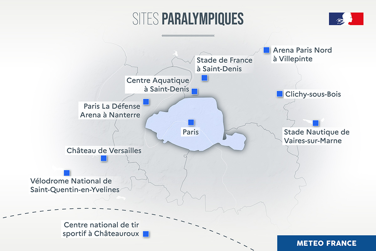 Carte des sites paralympiques © Météo-France