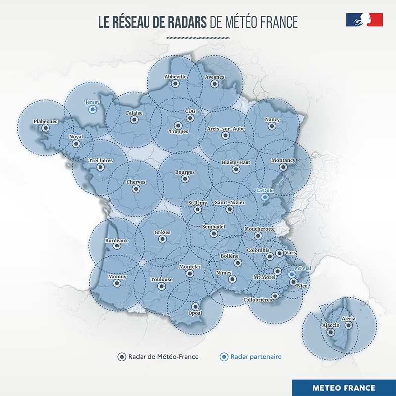 Le réseau de radars de Météo-France