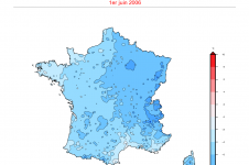 Anomalie de la température moyenne en degrés le 1er juin en 2006 - © Météo-France