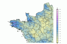 Cumul moyen annuel de précipitations sur le quart nord-ouest. © Météo-France.