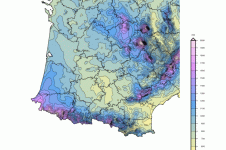 Cumul moyen annuel de précipitations sur le quart sud-est. © Météo-France.