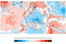 Anomalie de géopotentiel à 500 hPa prévue pour la semaine du 11 au 18 octobre 2021. © Modèle du Centre européen pour les prévisions météorologiques à moyen terme, développé en partenariat avec Météo-France