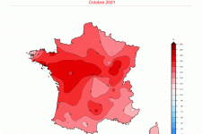 Rapport à la moyenne de la durée d'ensoleillement du 1er au 25 octobre 2021. ©  Météo-France.