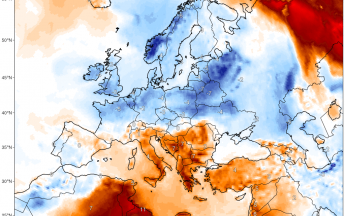 Anomalie de température à 2 m sur l'Europe le 14 mai 2020 à 6 UTC - © ClimateReanalyzer.org