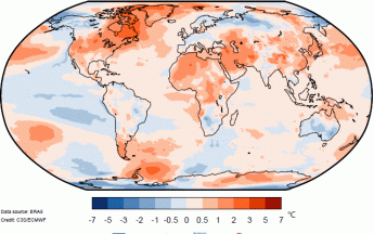 Différence entre la température du globe en 2021 et la moyenne 1991-2020.