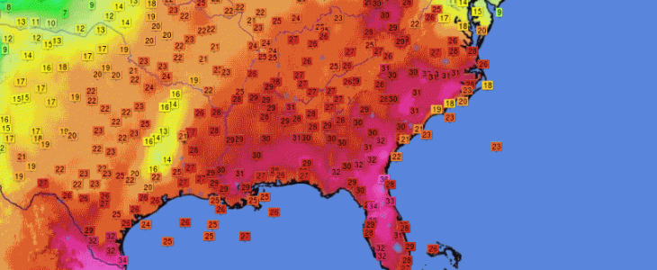 Chaleur sur le sud-est des USA - © Infoclimat / NASA