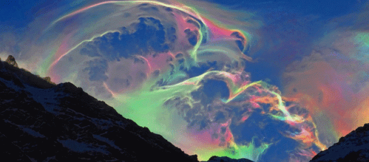 Nuages iridescents observés le 15 mars 2021 dans les Hautes-Pyrénées dans le cirque de Gavarnie
