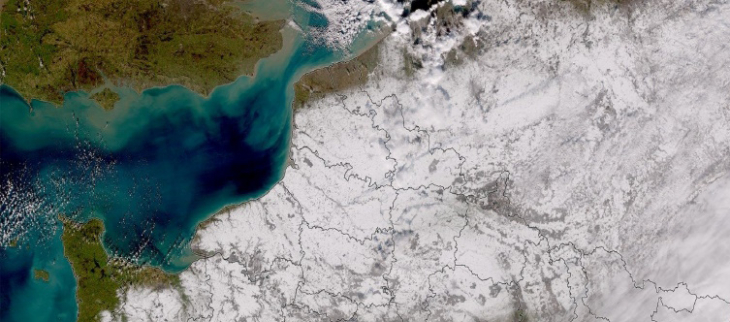 Image du satellite NOAA20. Neige au sol le 18 janvier 2024 à 12h47.